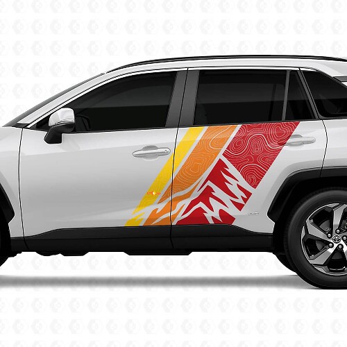Vintage Mountains Topographic Style Door Side Stripes Vinyl Stickers Decal For Toyota RAV4 2025 1