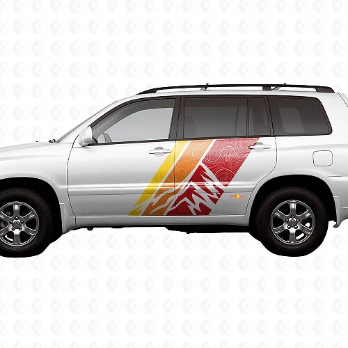 Vintage Mountains Topographic Style Door Side Stripes Vinyl Stickers Decal For Toyota Highlander 2006 1