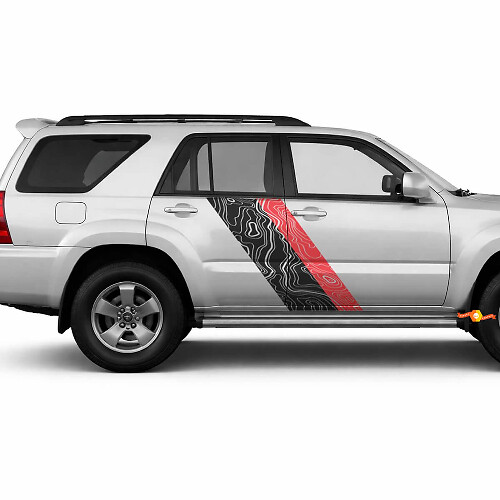Topographic Map Style Twin Stripes Side Vinyl Stickers Decal For Toyota 4Runner 2002-2009 1