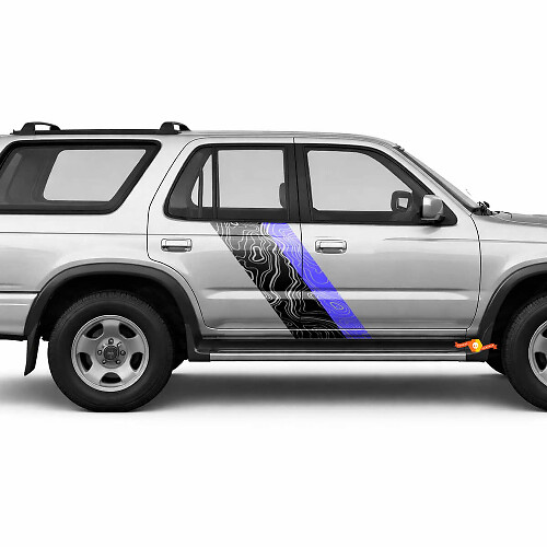 Topographic Map Style Twin Stripes Side Vinyl Stickers Decal For Toyota 4Runner 1989-1995 1