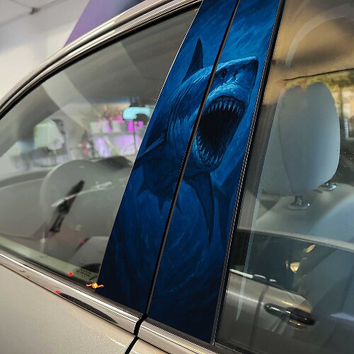 Great White Shark Style Pillar Doors Vinyl Decal Sticker
