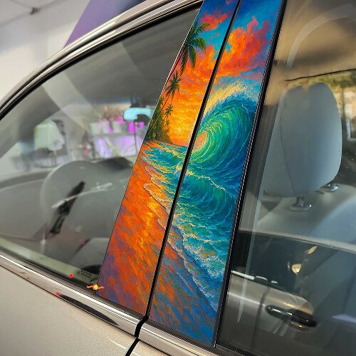Beach Wave Style Pillar Doors Vinyl Decal Sticker