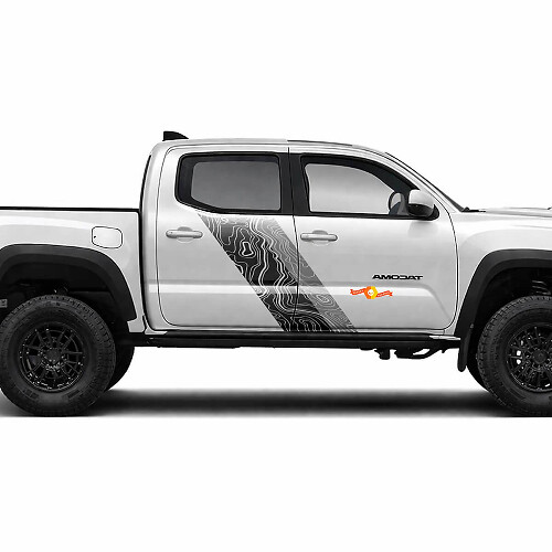 Topographic Map Style Twin Stripes Side Vinyl Stickers Decal For Tacoma 2015-2023