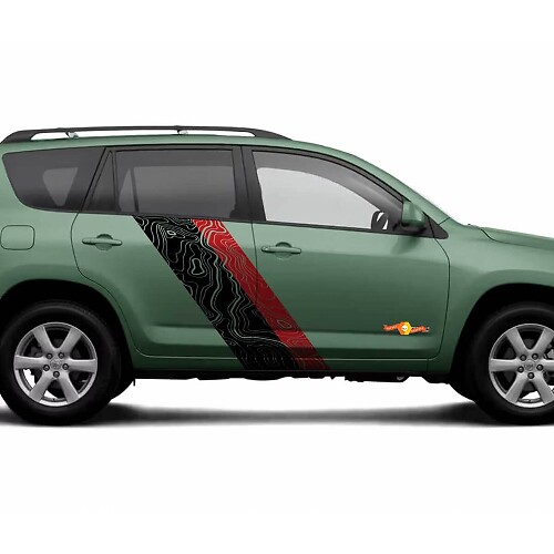 Topographic Map Style Door Side Stripes Vinyl Stickers Decal For Toyota RAV4 2006-2012