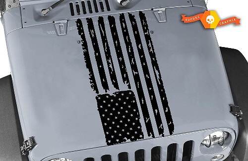 Distressed USA Flag Hood Vinyl Decal for Jeep Wrangler