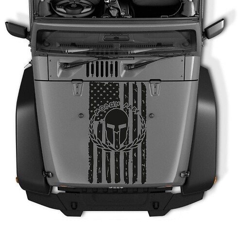 Molon Labe USA Flag Spartan Helmet Hood Vinyl Decal for Jeep Wrangler_1