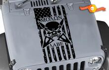 Molon Labe Distressed American Flag Skull Hood Vinyl Decal for Jeep Wrangler _2