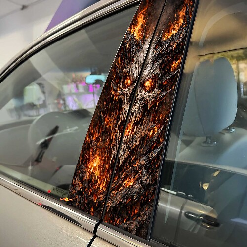 Burning Demon Skull Pillar Doors Vinyl Decal Sticker