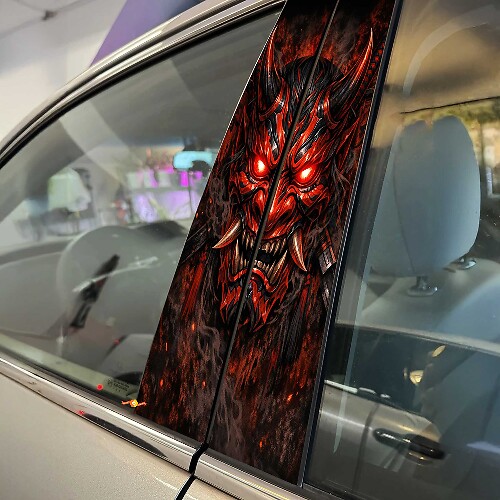 Oni Mask with Glowing Eyes Pillar Doors Vinyl Decal Sticker