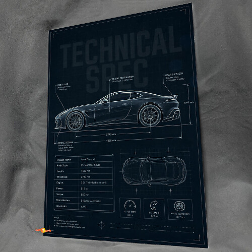 Technical Spec Drawing Glossy Acrylic Wall Art Panel  1