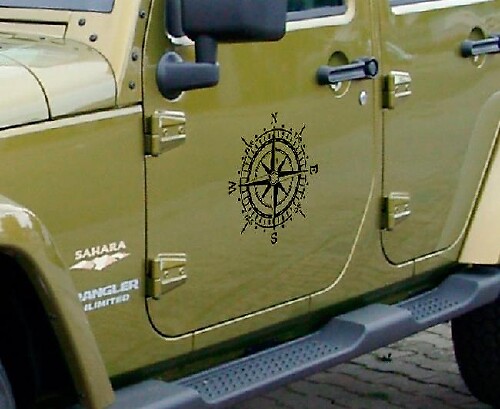Compass Door Side 14 Inch Vinyl Decal Sticker Pair for Jeep Wrangler Rubicon
