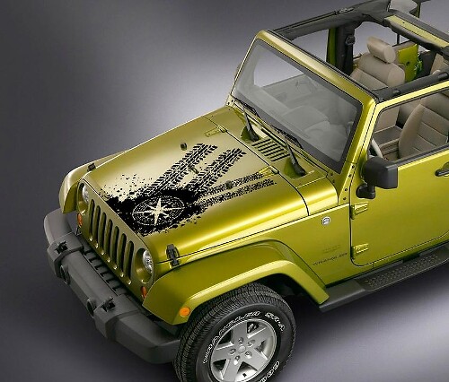 Compass Tire Tracks Hood Vinyl Decal Sticker for Jeep Wrangler
