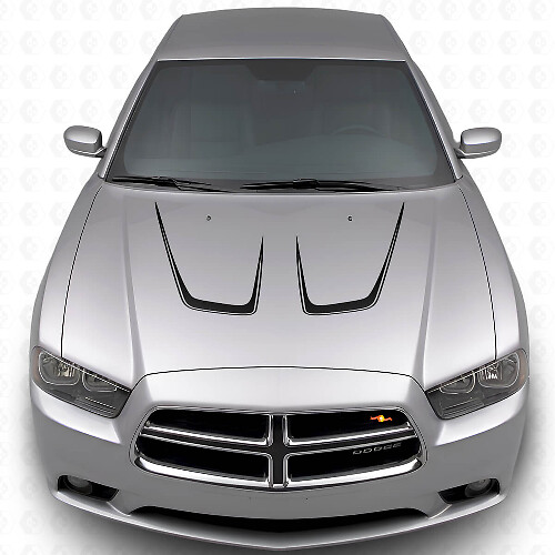 Twin Cambered Hood Stripes Vinyl Decal Kit 2 for Dodge Charger 2011-2014