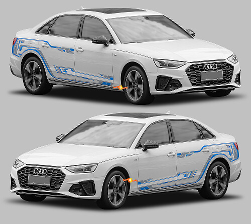 Techno Style Side Thin Stripes Vinyl Decal Kit for Audi A4_1