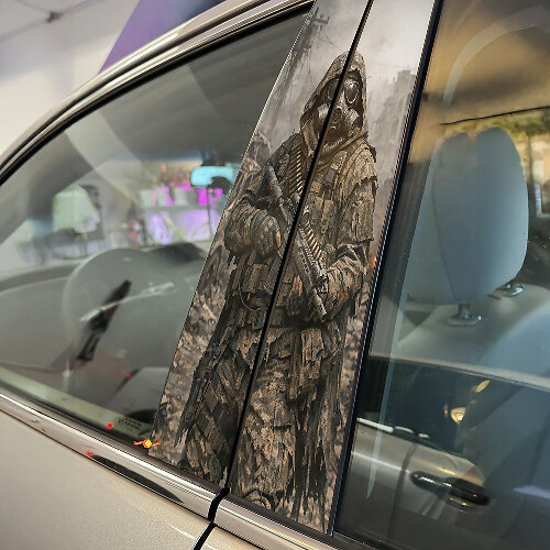 Gas Mask Soldier Door Pillar Vinyl Decal Set