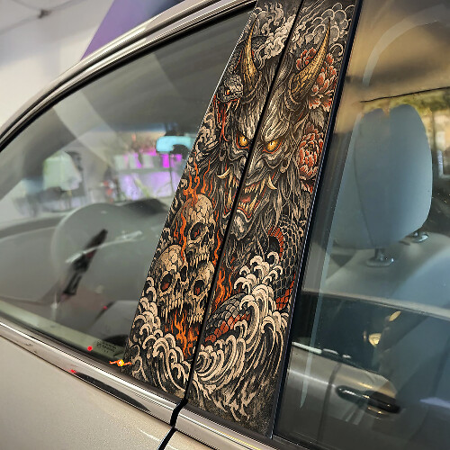 Japanese Hannya Mask Door Pillar Vinyl Decal Set_1