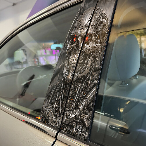 Mechanical Skull Door Pillar Vinyl Decal Set