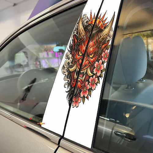 Oni Demon Face Pillar Vinyl Decal Set_1