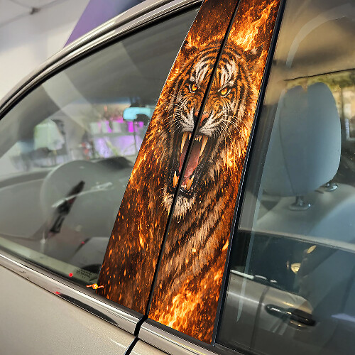 Fire Tiger Door Pillar Vinyl Decal Set