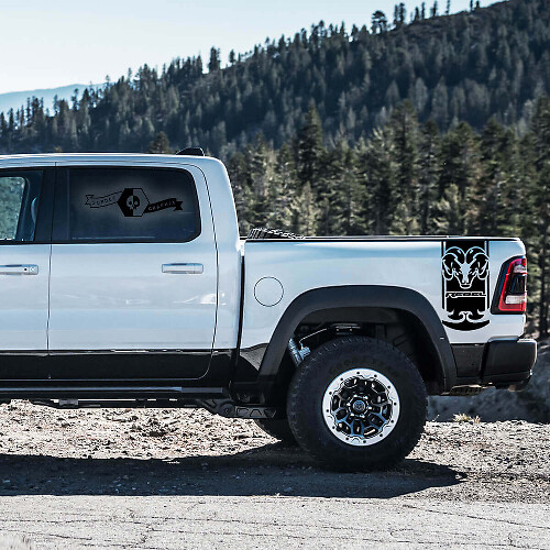 Hemi Rebel Rear Side Stripes Vinyl Decal Kit for Dodge Ram Rebel 2021+_1