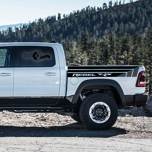 TRX Rebel Bedside Stripes Vinyl Decal Kit for Dodge Ram Rebel 2021+