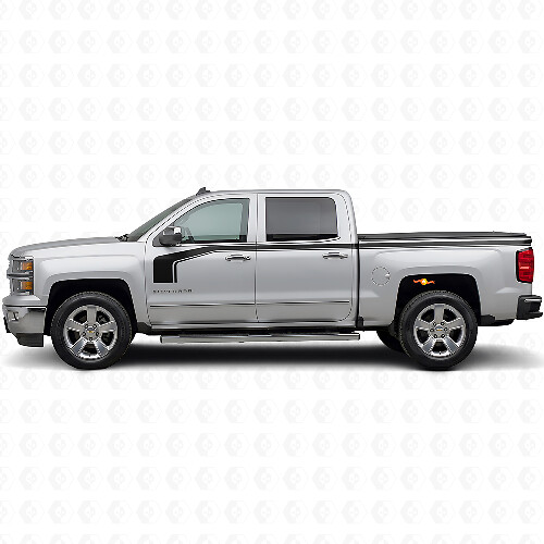 Hockey Stick Style with Lower Outline Side Vinyl Decal Kit for Chevy Silverado 1500 2014+_1