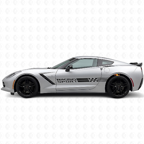 Racing Sport Checkered Flag Side Stripes Vinyl Decal Set for Chevy Corvette_1