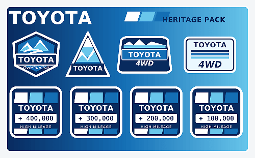 Toyota High Mileage Heritage Blue Light Blue White Retro Sticker Pack Decals Graphics