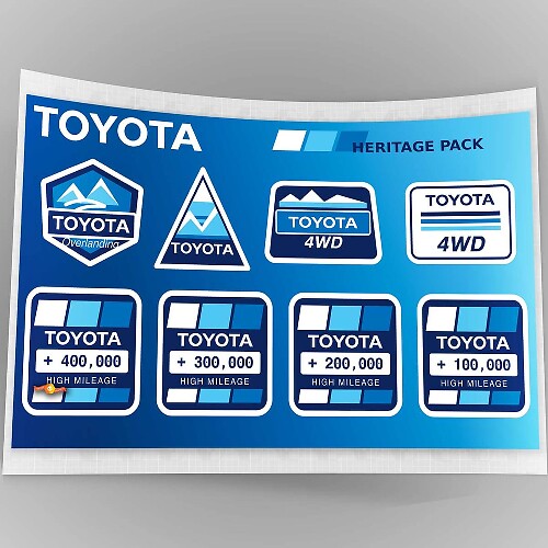 Toyota High Mileage Heritage Blue Light Blue White Retro Sticker Pack Decals Graphics
