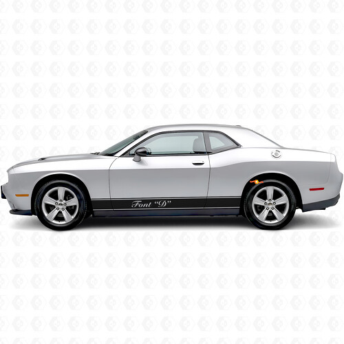 Outline Stripes & Custom Text Rocker Panel Vinyl Decal Sticker for Dodge Challenger_1