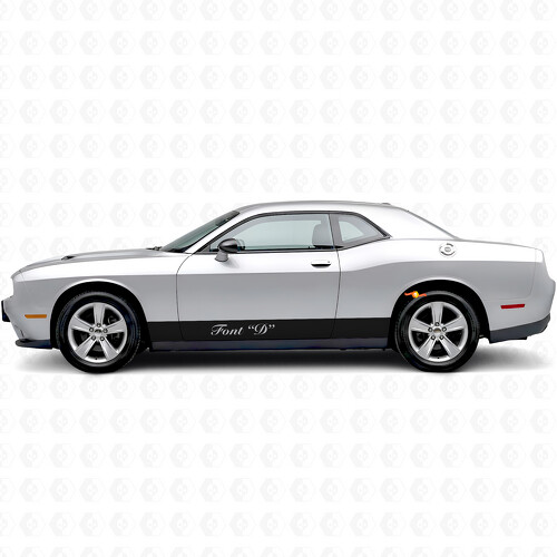 Straight Stripes & Custom Text Rocker Panel Vinyl Decal Sticker for Dodge Challenger