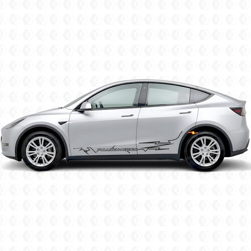 Fully Charged in Electro Style Side Door Vinyl Decal Sticker for Tesla Model Y