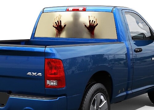 Zombie behind the glass blood Rear Window Graphic Decal Sticker 2 Truck SUV
