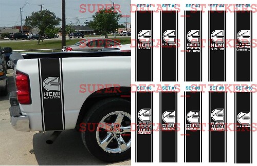 Huge 2-Stripe Bed Kit Vinyl Decal Sticker for Dodge Ram 1500 Cummins 5.7 6.1L