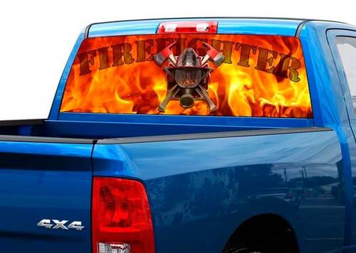 FireFighter Fire Flame Rear Window Decal Sticker Pickup Truck SUV Car