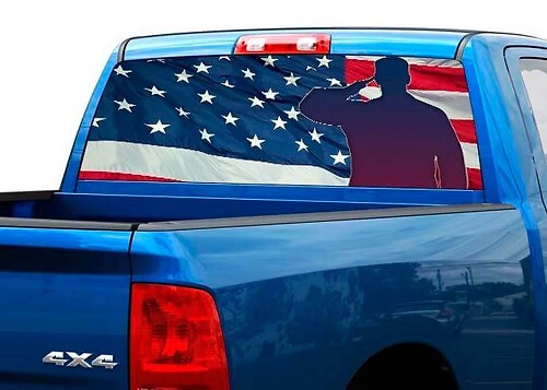 Saluting Soldier American Flag Rear Window Vinyl Decal for Truck SUV