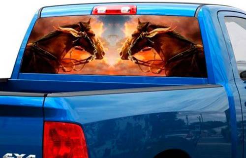 Two horses on cloud Rear Window Wrap Graphic Decal Sticker Truck SUV pick-up car