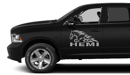 2X HORSE IN FLAME DECAL 3.7 V8 RAM 1500 graphics vinyl stickers for Dodge Ram