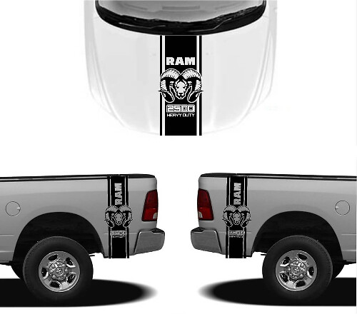 HEMI Style Hood and Rear Side Stripes Vinyl Decal Kit for Dodge Ram 1500 2500