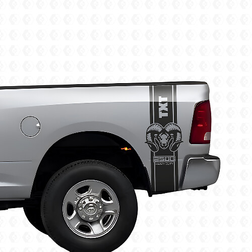 Hemi Custom Text Rear Side Stripes Vinyl Decal Kit for Dodge Ram 1500 2500