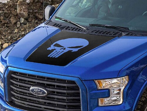 Punisher Skull Hood Graphics Side Stripe Decal Sticker for Ford F-150 2015-2016 1