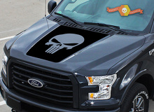 Punisher Skull Hood Graphics Side Stripe Decal Sticker for Ford F-150 2015-2016 2