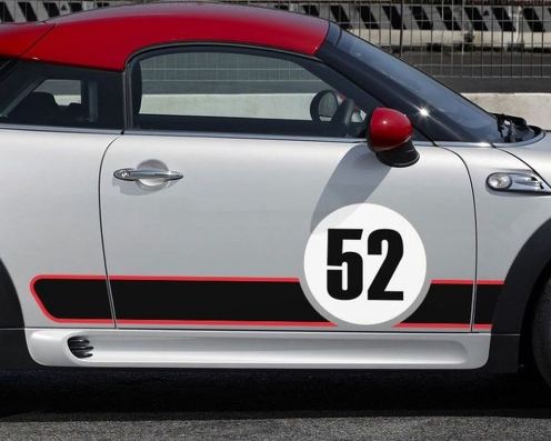 Mini Cooper - track day GP style vinyl decal graphics rocker stripes