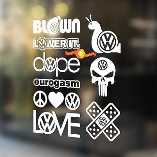 Euro Vinyl Decals Stickers 9 Pack Volkswagen VW Illest Eurogasm Hellaflush dope Love