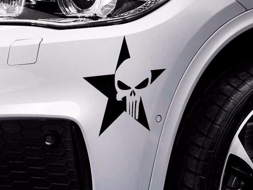 Military star skull Punisher vinyl decal sticker 5  wide 2 decals