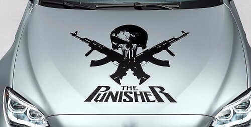Punisher Skull Crossed Guns Hood Vinyl Decal Sticker for Cars