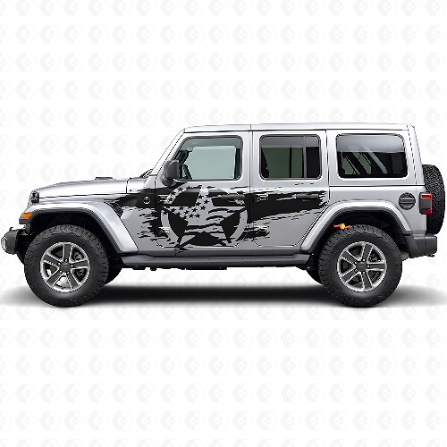 Distressed USA Flag Star Side Vinyl Decal Kit for Jeep Wrangler