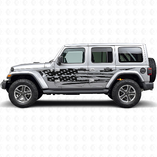 Distressed American Flag Side Vinyl Decal Set for Jeep Wrangler