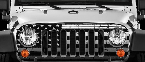 Distressed American Flag Front Grille Decal for Jeep Wrangler JK 2007-2018