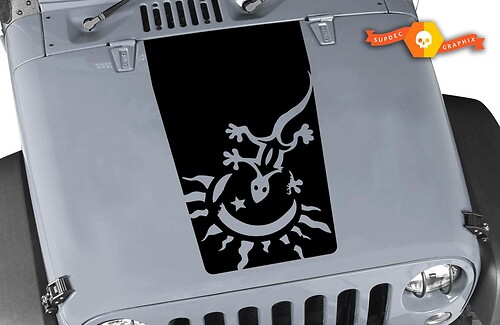Gecko and Sun Hood Vinyl Decal Sticker for Jeep Wrangler